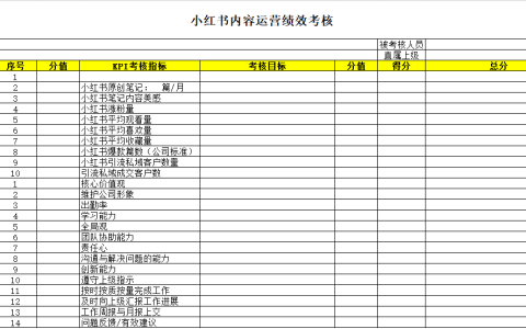小红书内容运营绩效考核.xls